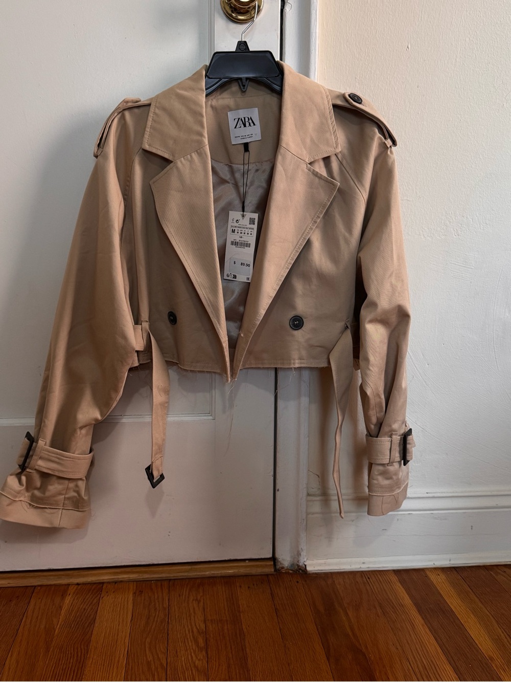Zara Cropped Trench Coat in Light Beige - Picture 2 of 4
